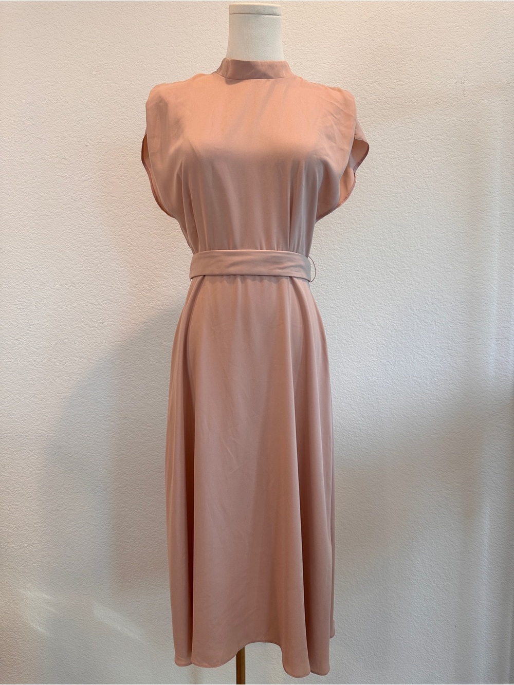 ASOS Blush Pink Mock Neck Tie Waist Midi Dress Size 4